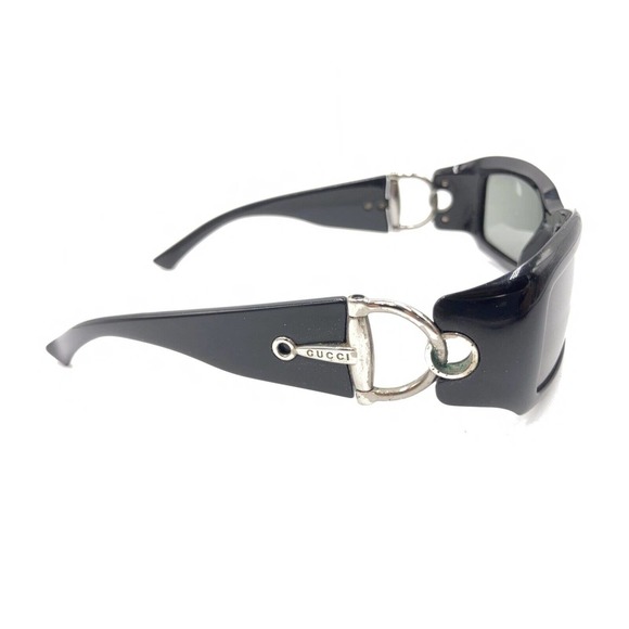Gucci Black Silver Rectangle Wrap Sunglasses Gray Lens Designer Men Women - Picture 4 of 12